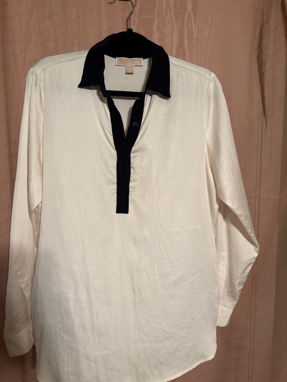 MICHAEL Michael Kors Cream Blouse with Black Collar and Placket